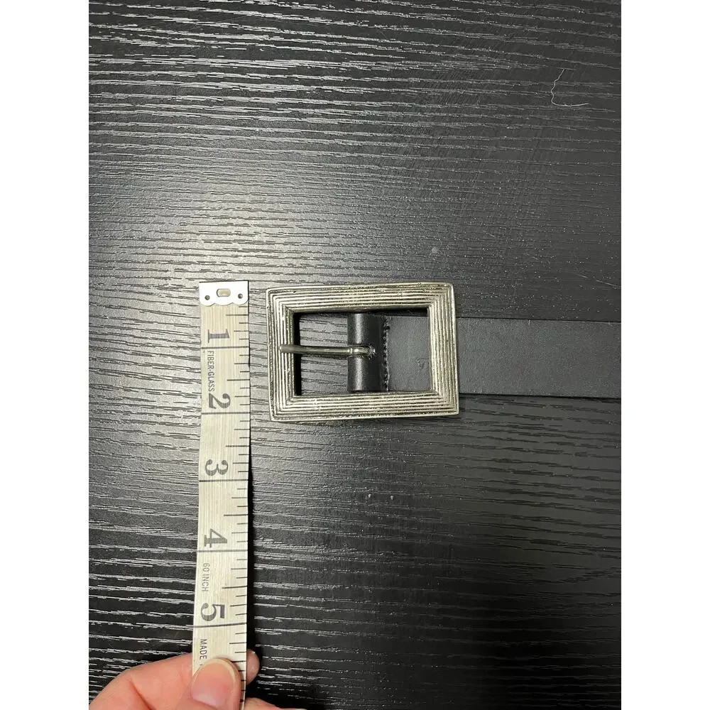 Vintage Linea Pelle Classic Black Leather Belt with Unique Rectangular Buckle